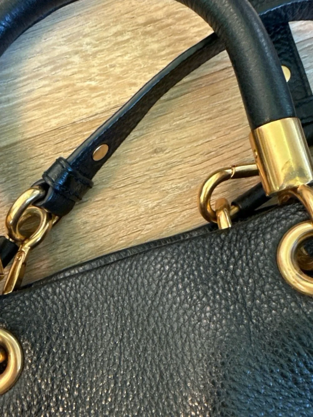 Marc by Marc Jacobs Black Pebbled Leather Satchel with Gold Hardware